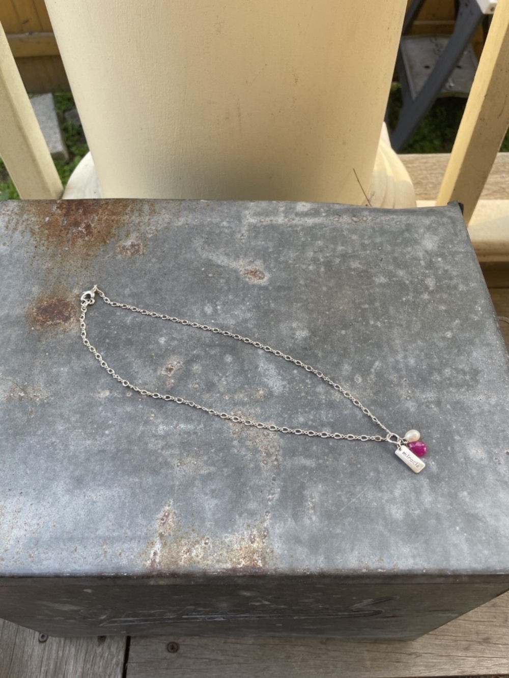 Pink Ruby, Pearl and 925 Sterling Silver "Miracle" Necklace